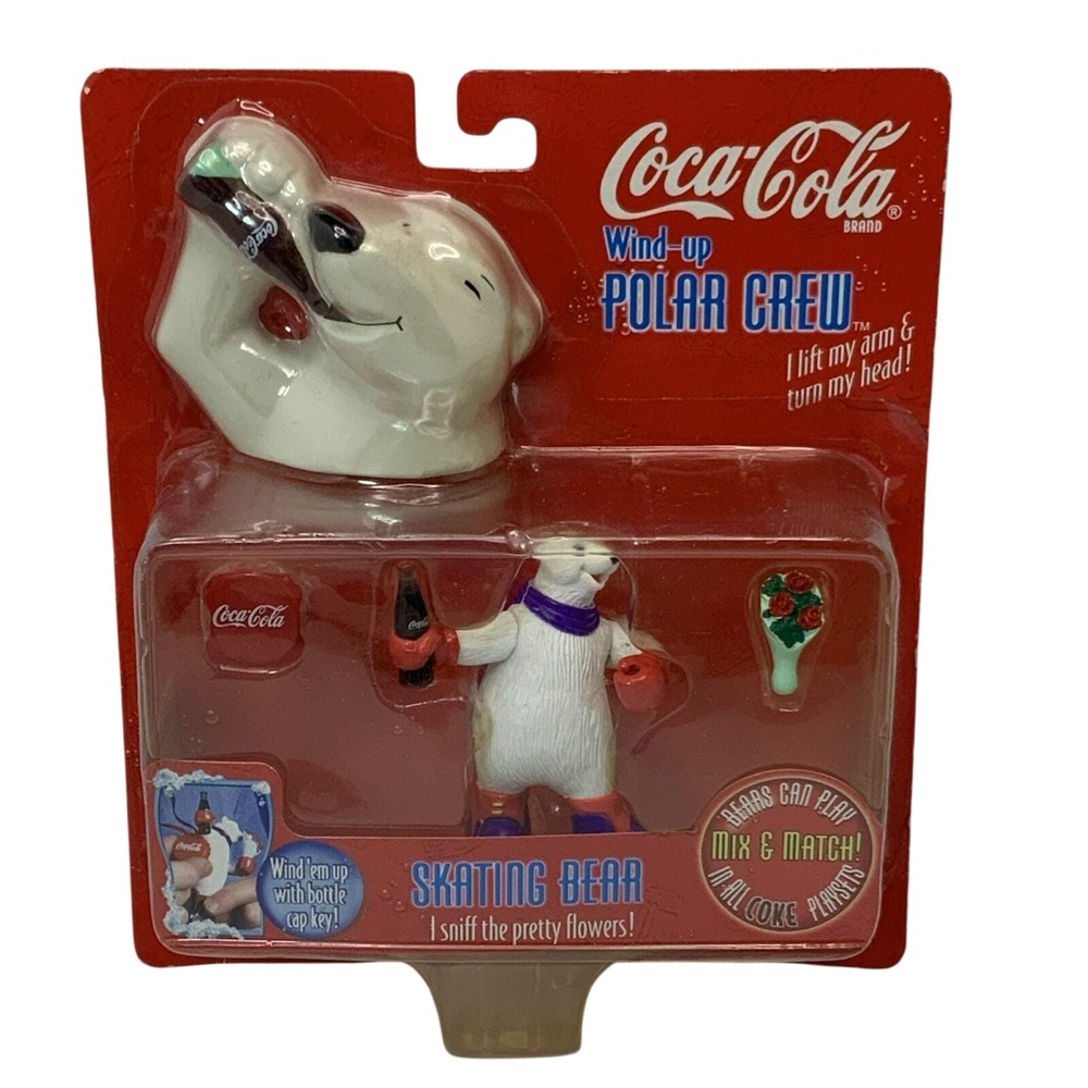 Vintage Coca Cola Skating Bear Polar Crew 09888 Plastic‎ White 8x7in